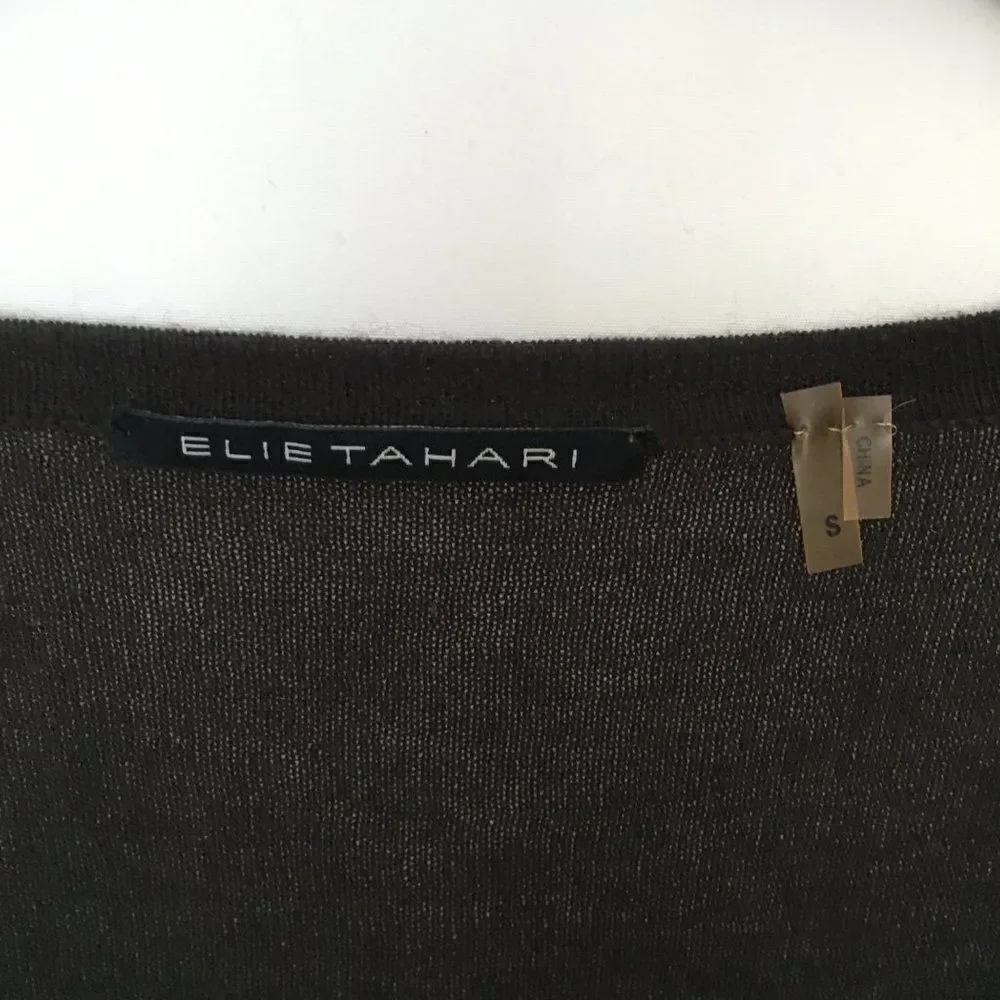 Elie Tahari  Brown V-neck Long Sleeve Sweater - Picture 7 of 8